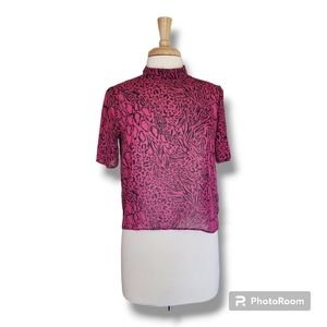Divided Sheer Animal Print Magenta Pink Short Sleeve Blouse. Size 6